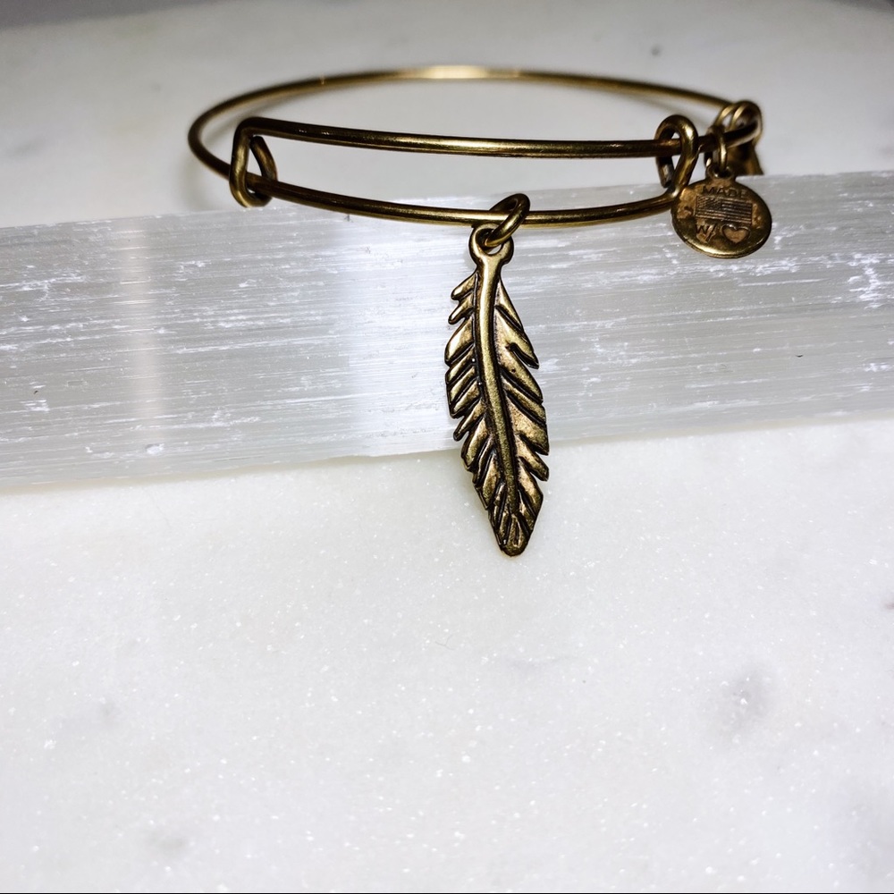 Alex and Ani Feather Charm Gold Bangle Bracelet